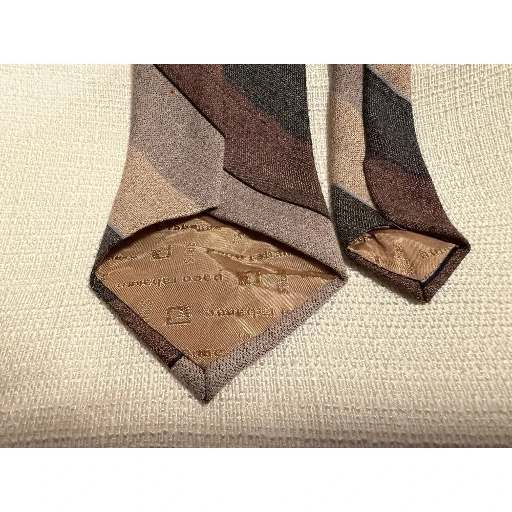 Vintage Paco Rabanne‎ Wide Striped Silk Tie in Purple Varied Grays and Pale Blue